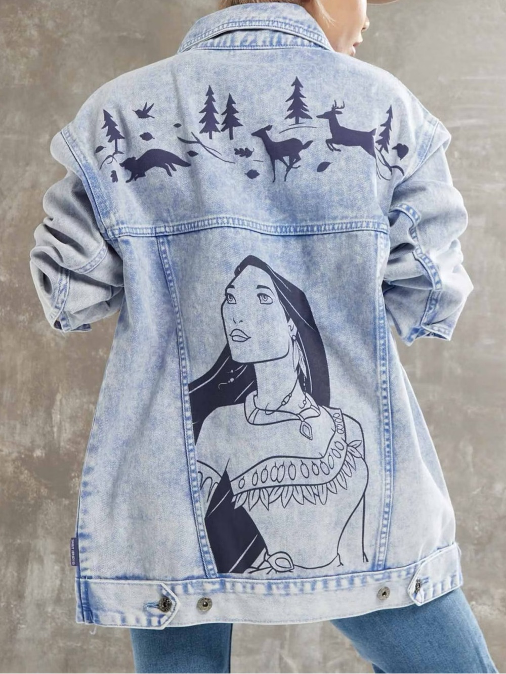 Disney Spirit Jersey Pocahontas Denim Jacket Acid Wash Oversized Princess Large